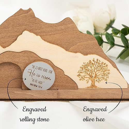 He is Risen Easter Tabletop Decor Indoor, Empty Tomb Resurrection Scene, Christian Easter Decoration For Tiered Tray, Church, Office Traditional Shelf Stand, Gifts for Women, Kids