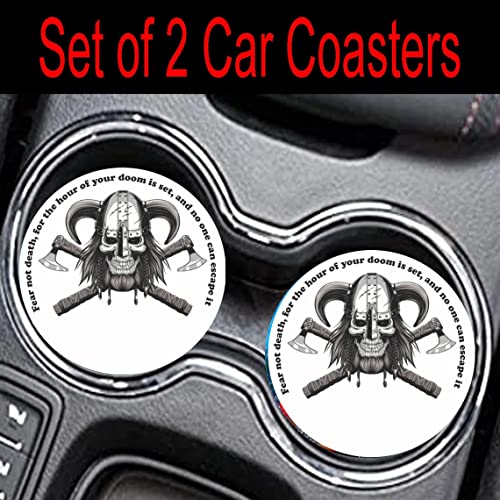 Vikings Skull with Axes Ceramic Car Coaster Set 2.56&#x22; (2 Pack)