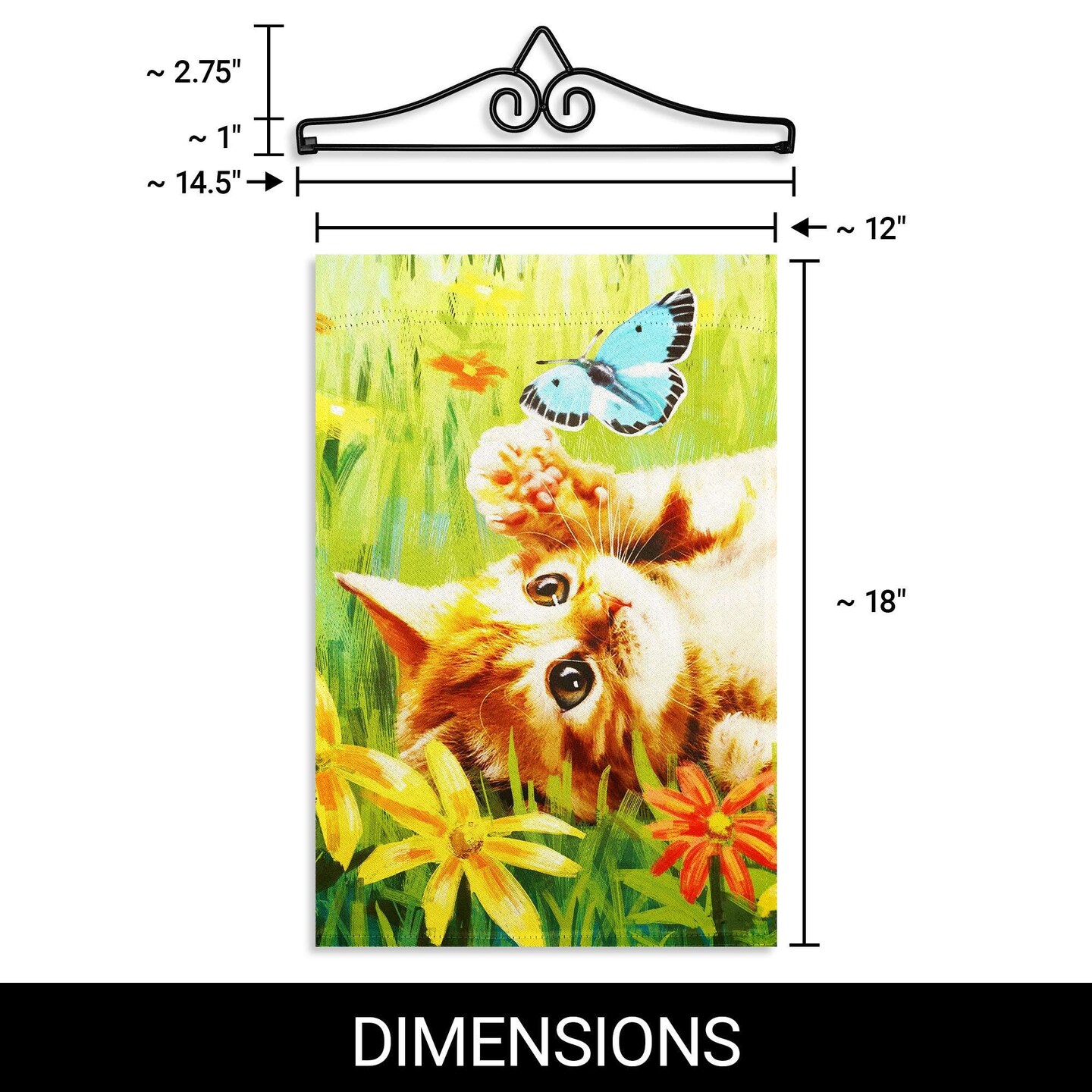 G128 Combo Pack Garden Flag Hanger 14IN & Garden Flag Kitten Butterfly Flowers Printed 12x18IN Double Sided