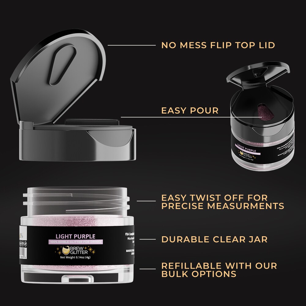 Brew Glitter - Light Purple Edible Drink Glitter (4g, x1 Flip-Cap Jar) for Beer, Cocktails and Beverages
