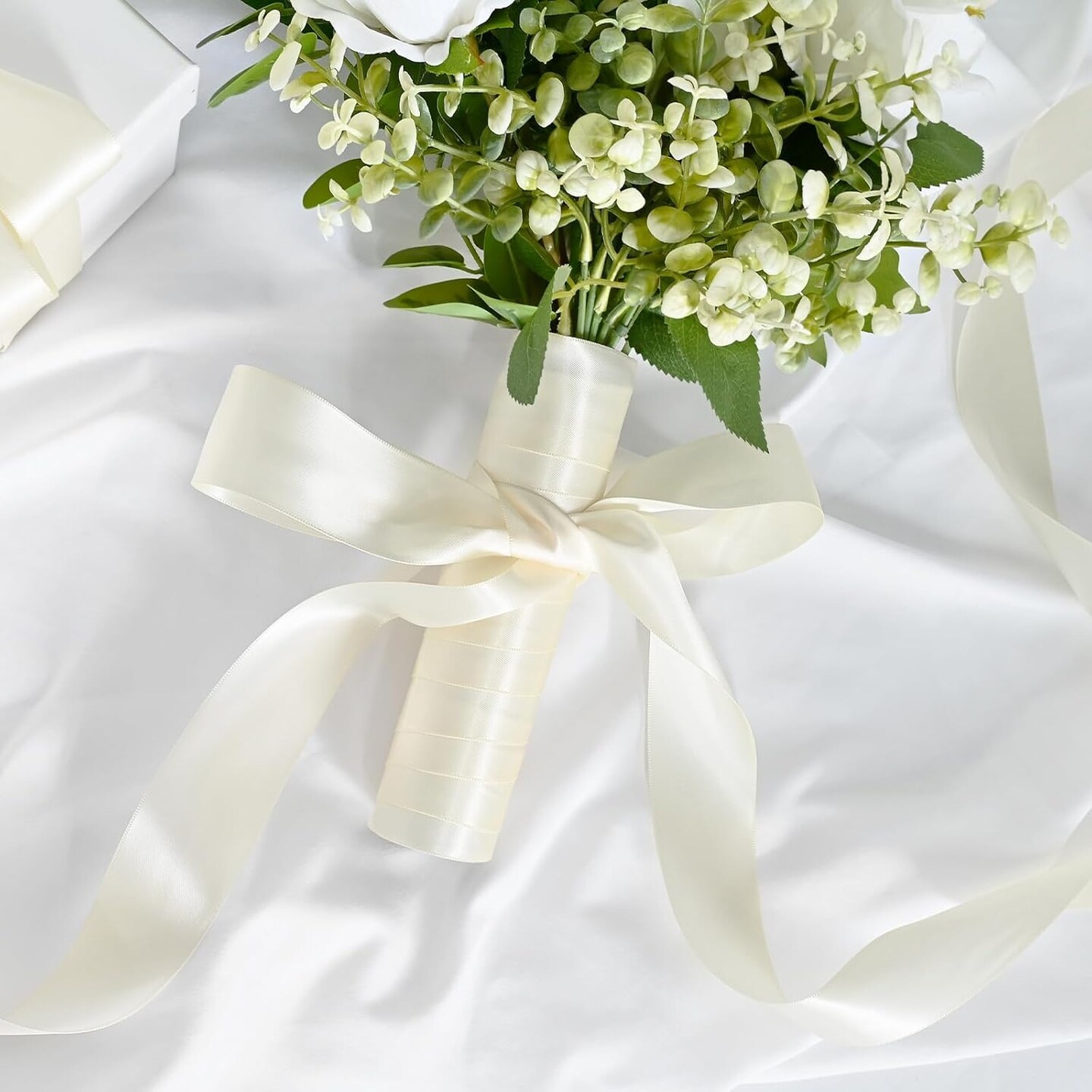 Double Face Ivory Satin Ribbon 1-1/2 inch X 50 Yards Polyester Ivory Ribbon for Gift Wrapping Very Suitable for Weddings Party Hair Bow Invitation Decorations and More