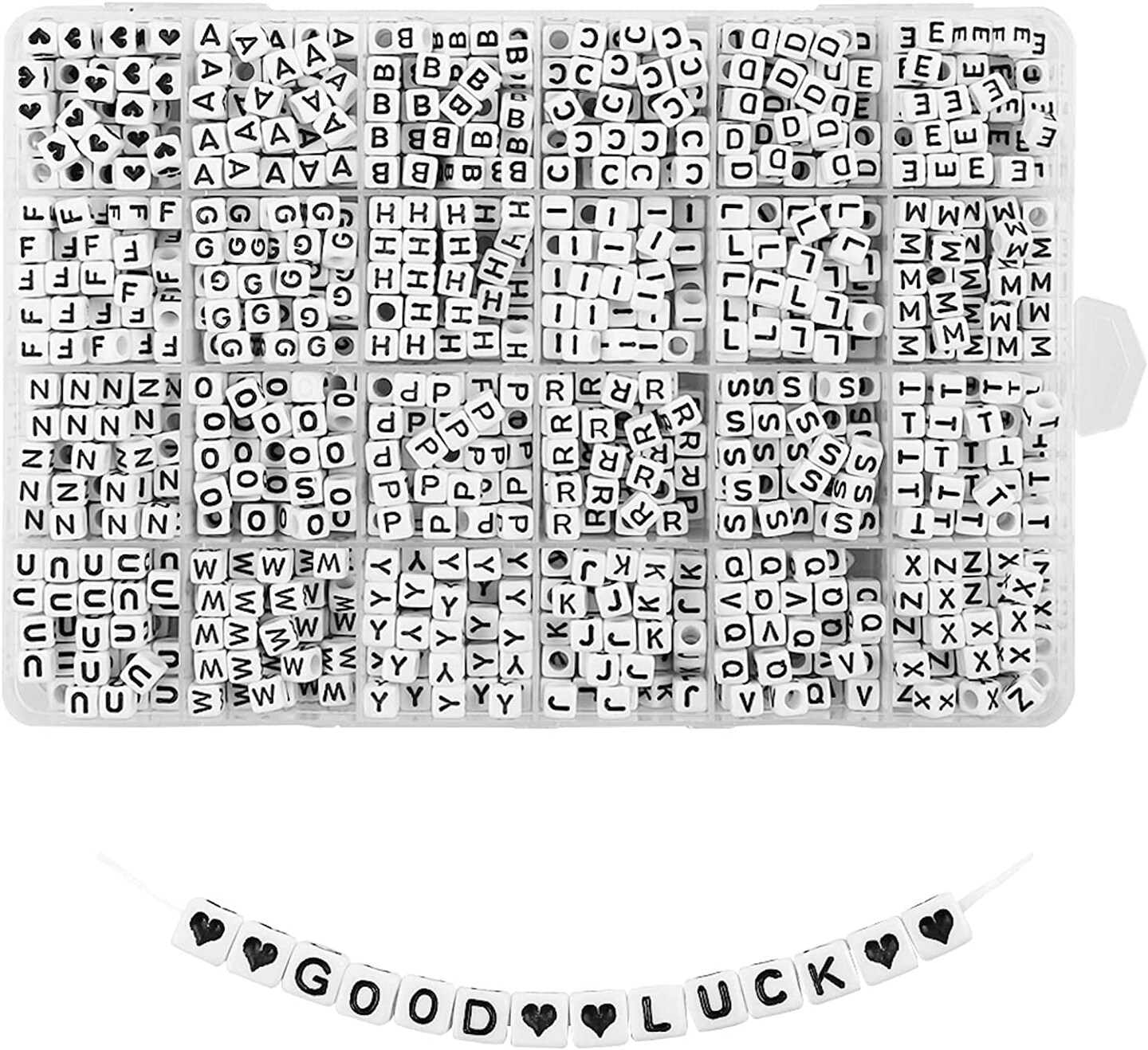 1440pcs Acrylic Letter Beads White Cube Sorted Alphabet Beads for Jewelry Making, Bracelets, Necklaces, Key Chains (6 x 6mm)