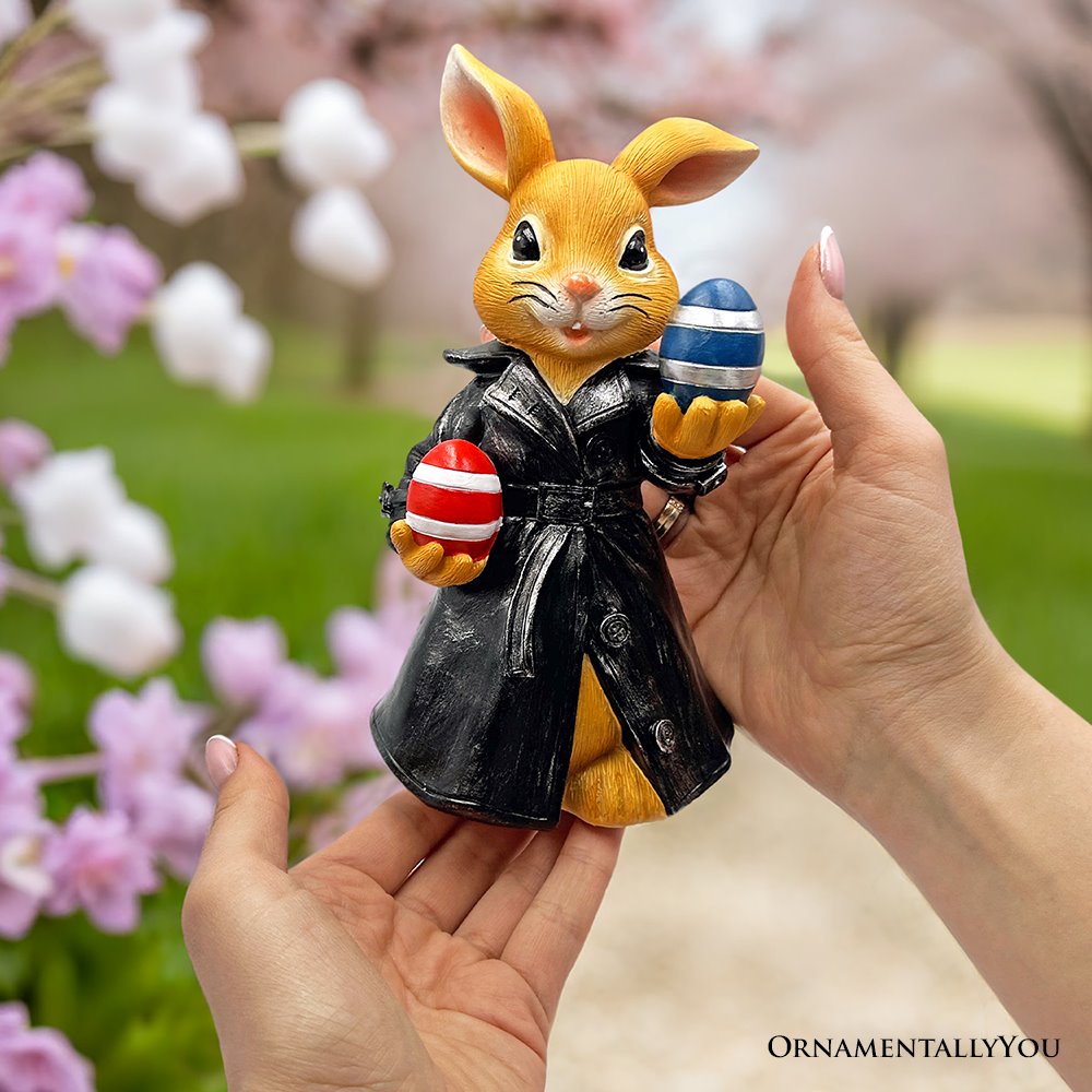 Covert Carrot Collector Funny Bunny Agent Figurine, 7" Dueling Easter Rabbit Garden Statue