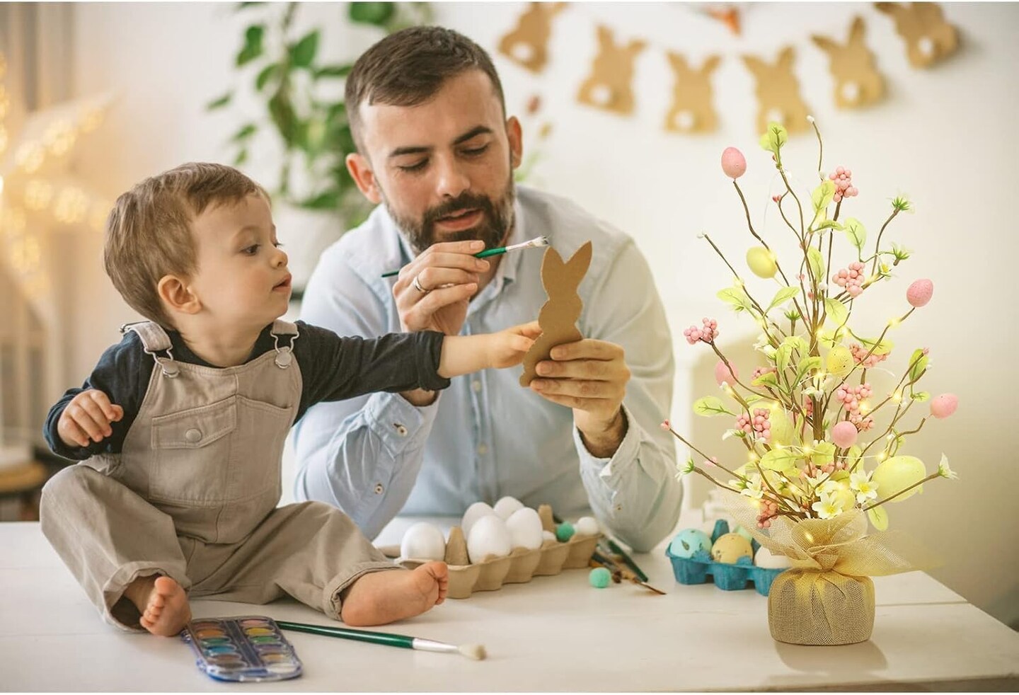 Easter Decorations, 18 Inch Pre-Lit Easter Egg Tree Tabletop Decor with Delicate Ornaments