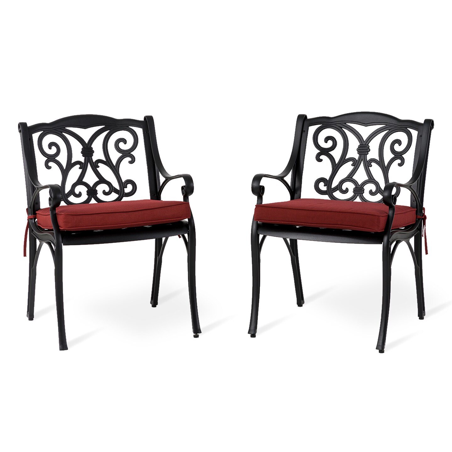 Set of 2 Cast Aluminium Dining Chairs with Cushions, Olefin Fabric