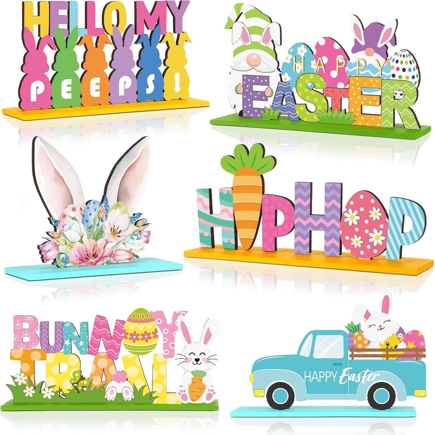 6 Pcs Easter Bunny Tabletop Decorations Easter Table Decor Easter Tiered Tray