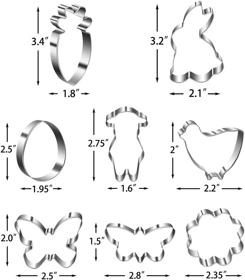 Easter Cookie Cutter Set - Bunny, Egg, Butterfly, Flower, Chick, Carrot, Dog - 8PCS Easter Cookie Cutters - Easter Cookie Cutters Shapes for Spring Holiday Baking, Mini Easter Cookie Cutters for Party