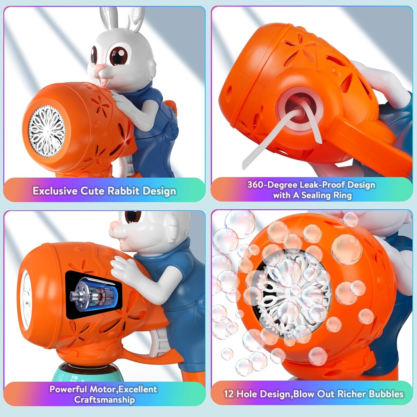 Bubble Guns for Toddlers,2pcs Rabbit Bubble Machine for Kids,Automatic Bubble Blower with 10 Bubble Solutions