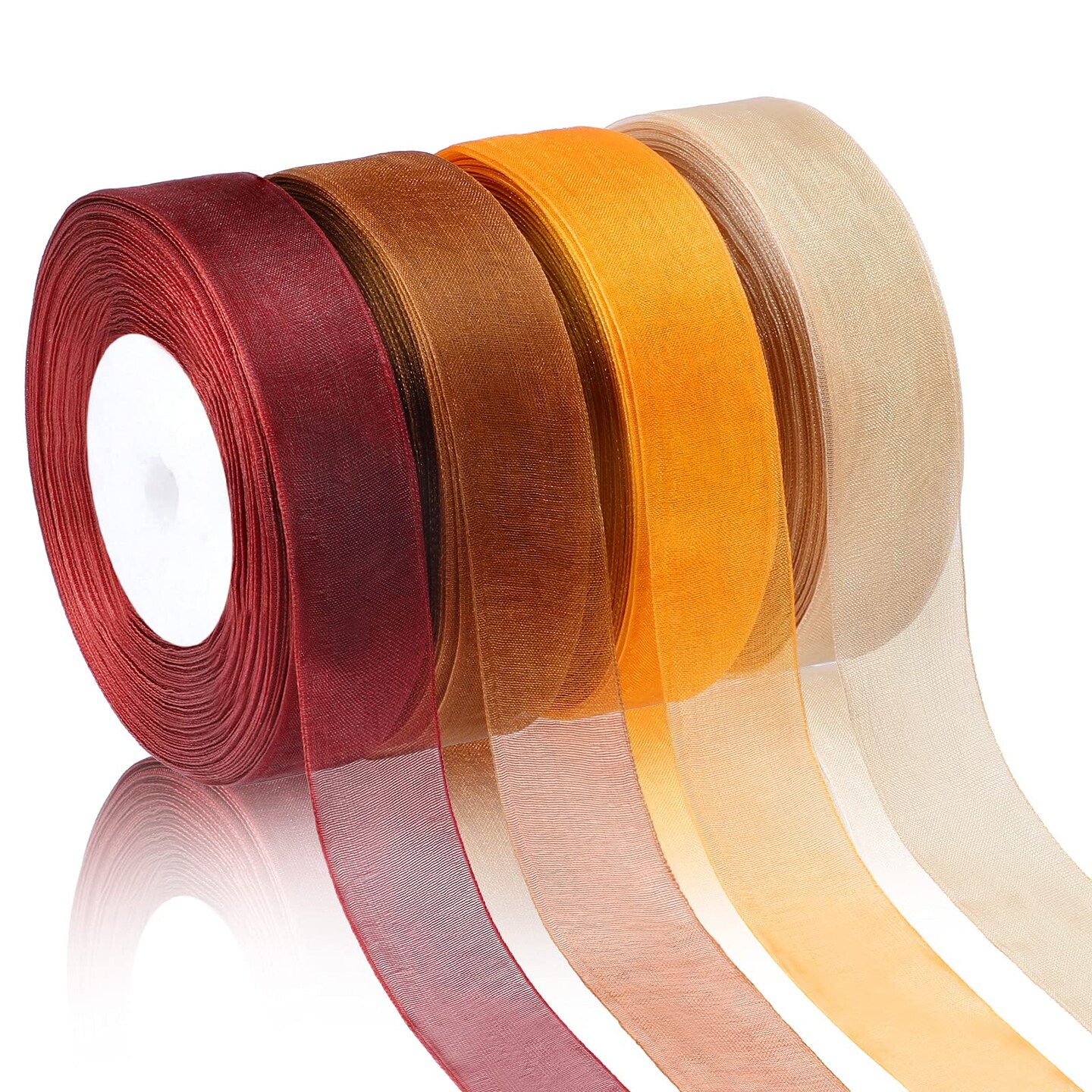 4 Rolls Fall Sheer Chiffon Ribbon 200 Yards Autumn Pure Color Fabric Polyester Wrapping Ribbon Transparent Organza Gift Wrapping for Thanksgiving Presents Party Decor(1&#x27;&#x27; Wide)