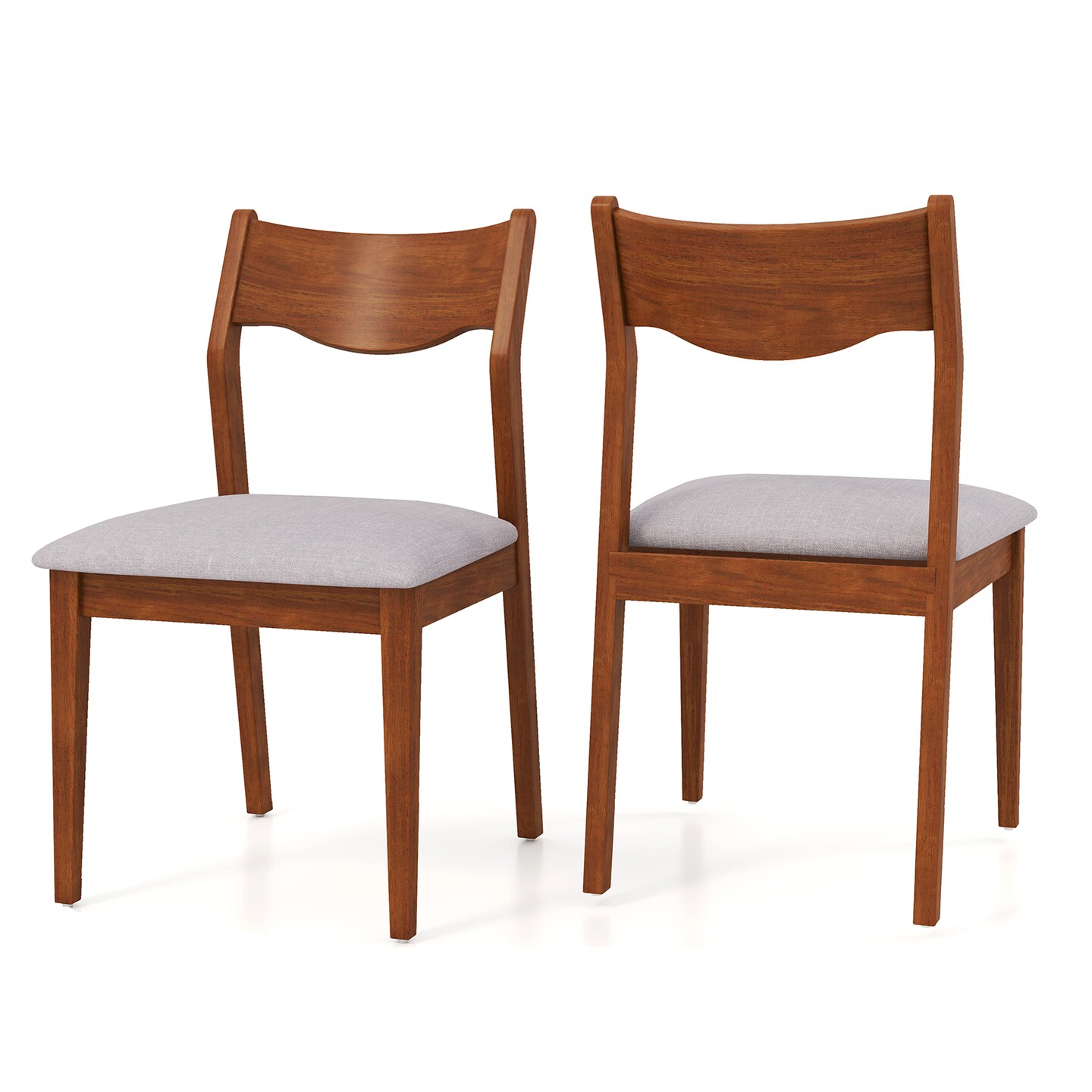 Wooden Dining Chair Set of 2 with Rubber Wood Frame and Wide Padded Seat-Walnut