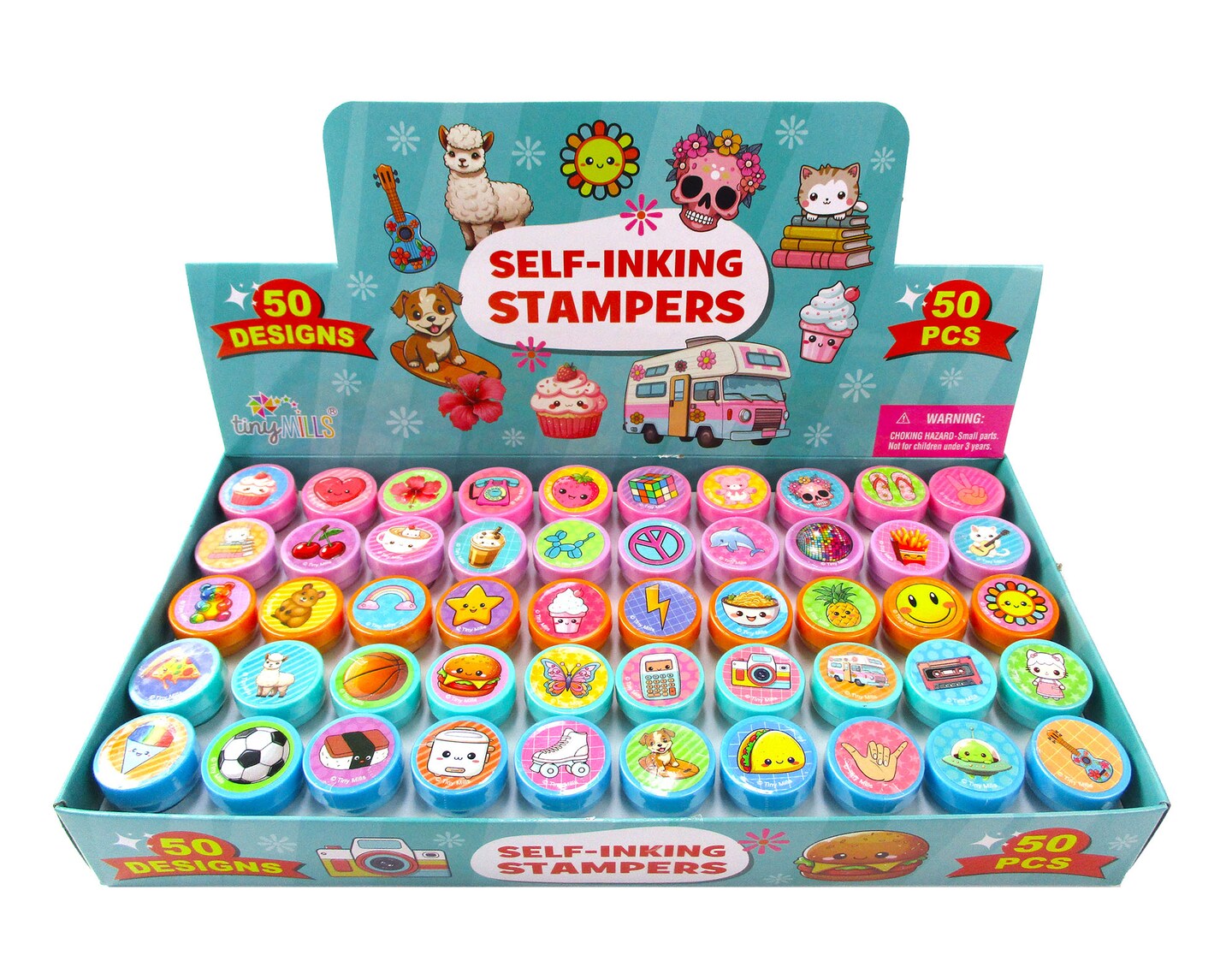 TINYMILLS 50 Pcs Assorted Kawaii Cute Stamps for Kids - Trendy Self-Ink Stamps for Birthday Party, Carnival, School &#x26; Rewards