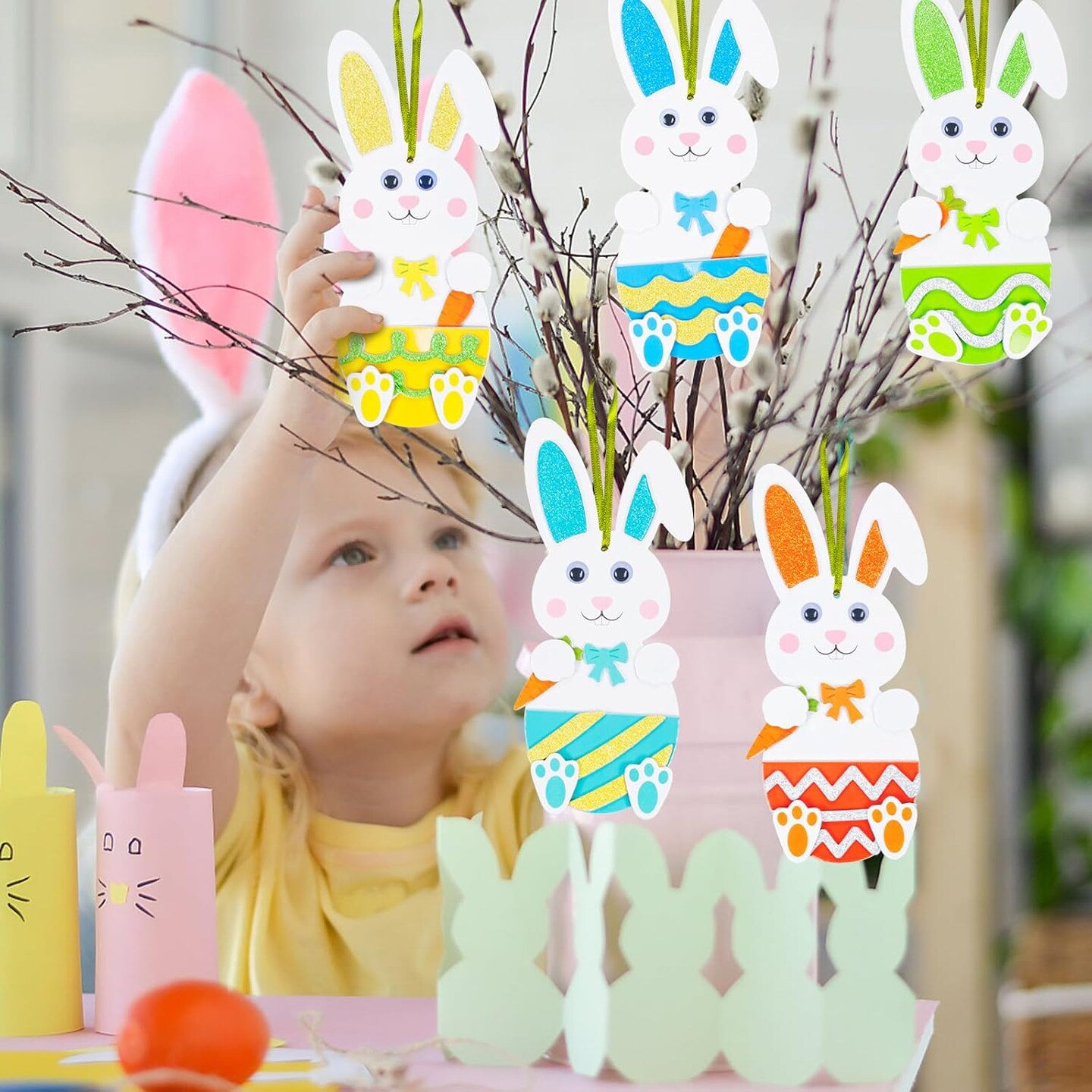 24 Pack Easter Bunny Craft for Kids Make You Own Easter Rabbit Foam Stickers Ornament