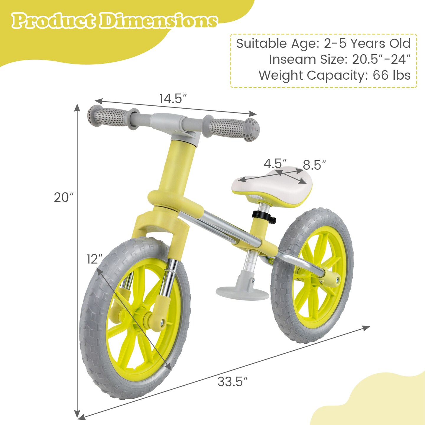 Metal 12 Inch Balance Bike with Adjustable Seat and Rotatable Handlebar
