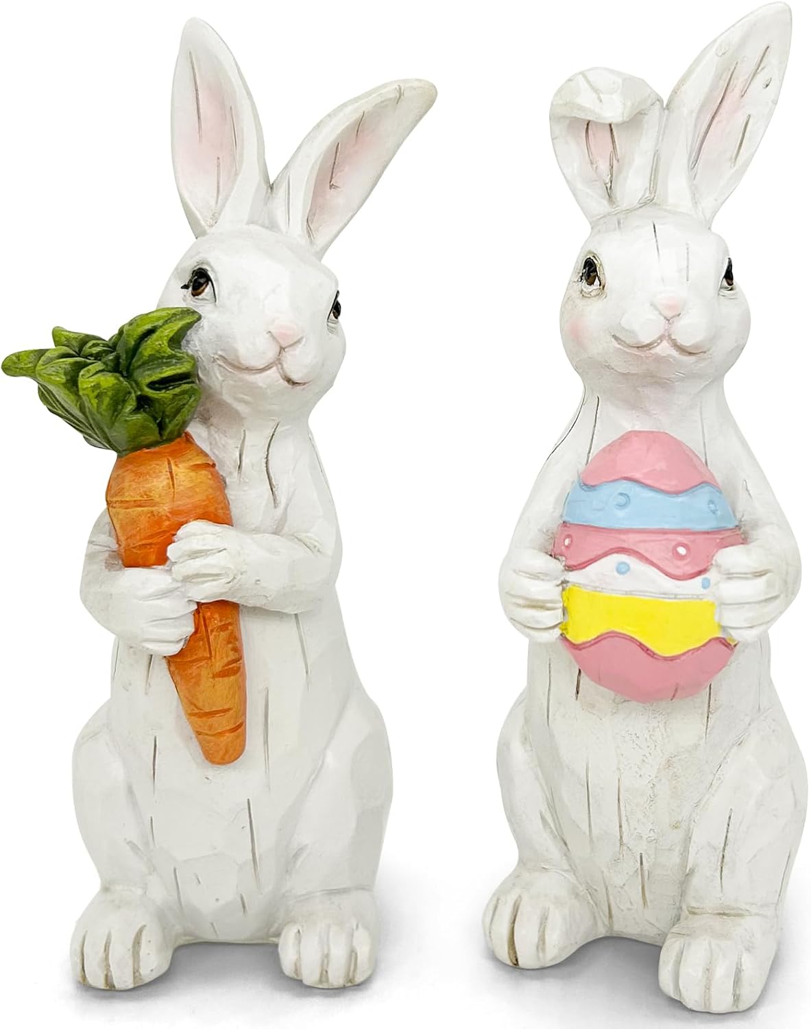 Easter Decorations - Easter Decor Bunny Decor Spring Decorations Resin Rabbits Statues with Carrot and Egg for Easter Decorations for Home Tabletop Centerpiece Indoor Gifts