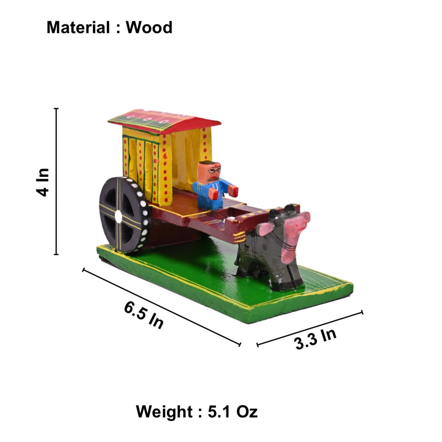 Indian Wooden Bullock Cart Decor Kondapalli Hand Painted Golu Decoration Showpiece for Home Living Room Shelf Display Table Decor Gifting Item