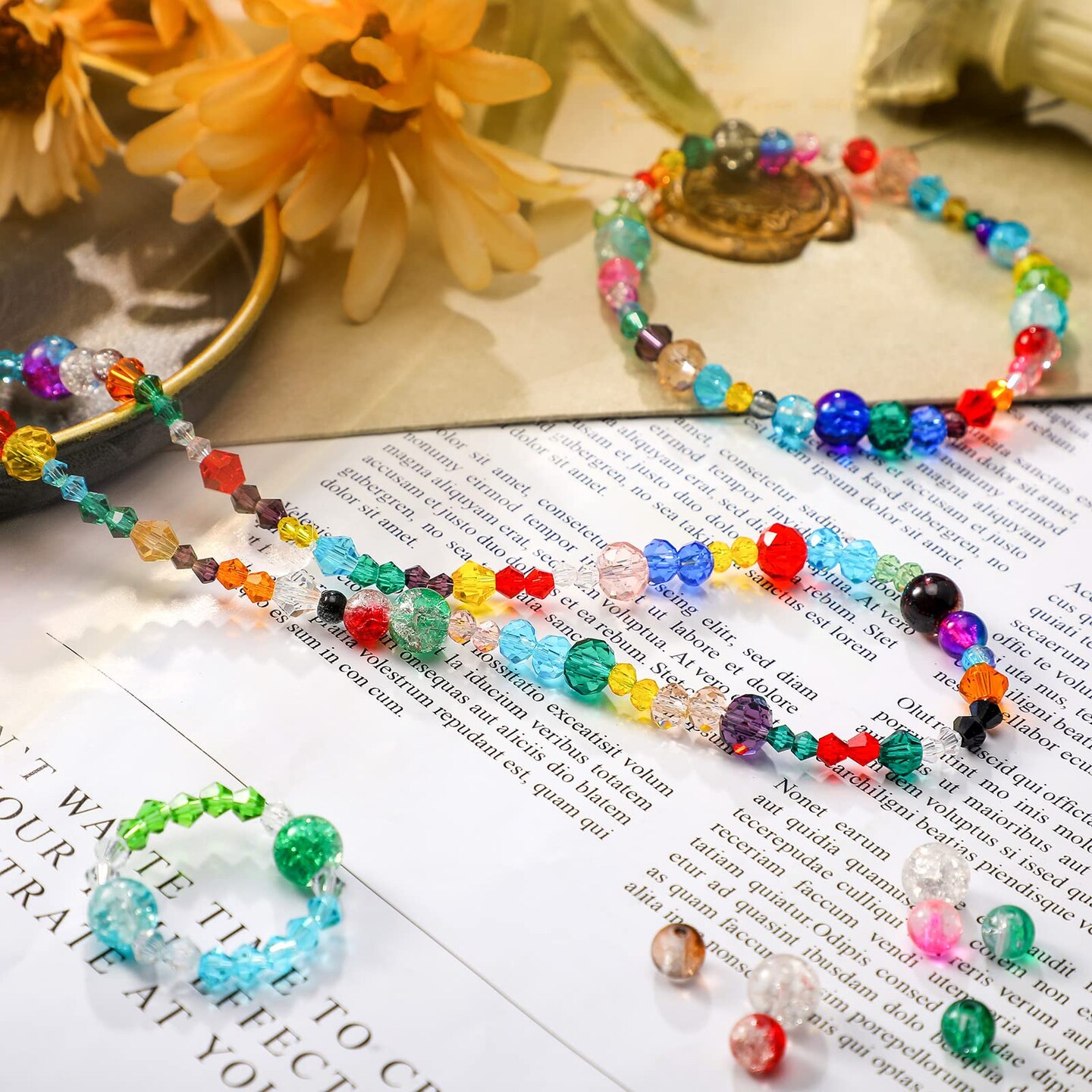 1300 Pieces Crystal Beads for Jewelry Making Crackle Glass Beads Faceted Crystal Glass Beads Bicone Crystal Beads Loose Beads Sparkly Beads for Bracelets Necklace Pendants Making Supplies