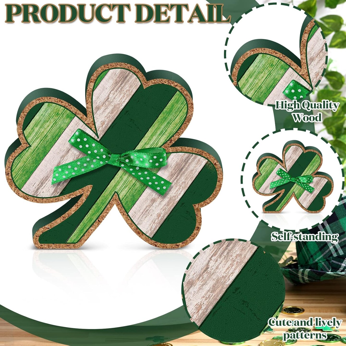 3 Pcs Farmhouse St. Patrick's Day Table Sign Shamrock Leprechaun Hat Table Wood Decorations St Patrick's Day Tiered Tray Decor for St Patrick's Day Home Table Farmhouse (Hat)