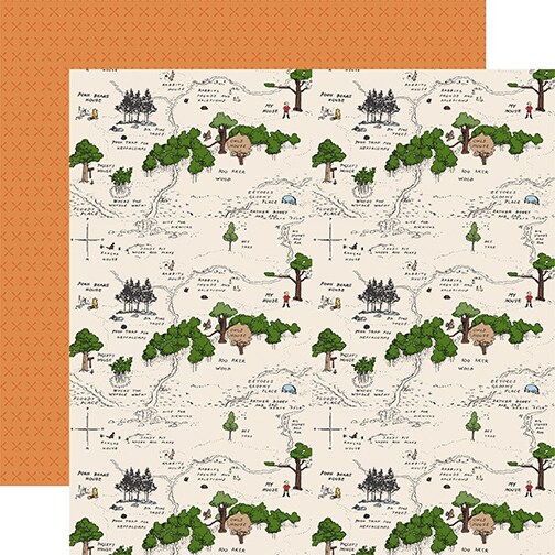 Echo Park Winnie The Pooh Map For Christopher 12x12 Double-Sided Light Cardstock Paper