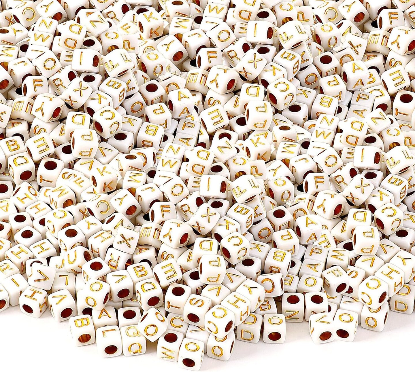 1400pcs Square Acrylic Gold Alphabet Beads A-Z Cube Letters Beads for Bracelets Necklaces Phone Lanyard Making with 1 Roll Crystal String Cord for Jewelry Making(6 m
