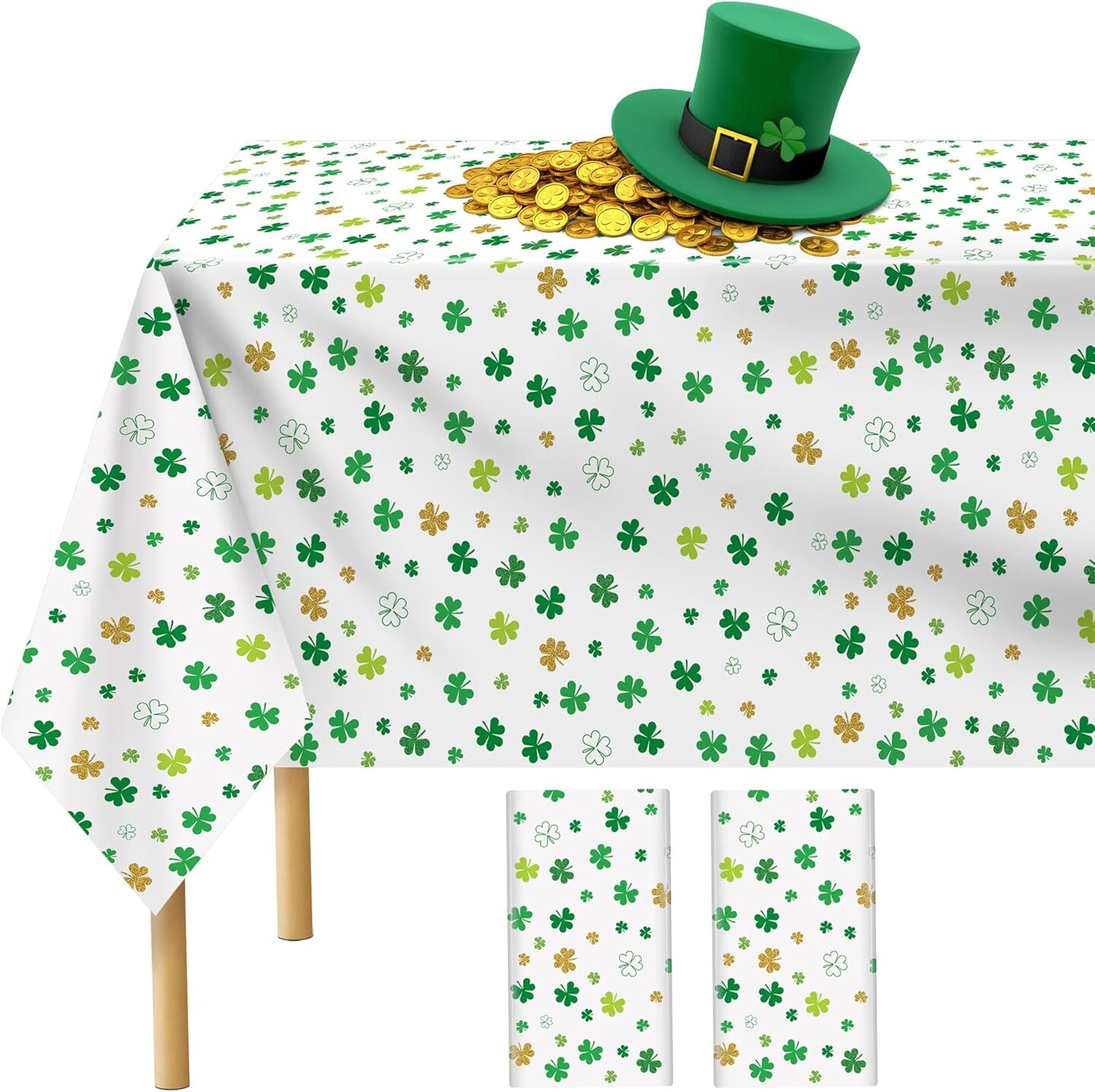 2 Packs St Patrick Day Shamrock Tablecloth Table Cover Plastic Waterproof Shamrock Tablecloth for St Patrick Day Clover