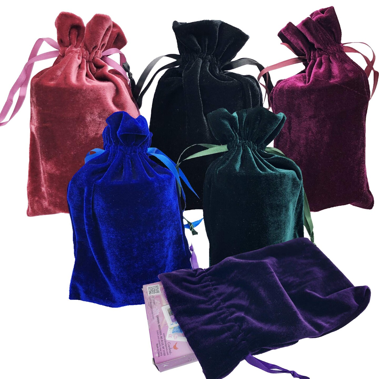 Velvet Tarot Rune Bag Bundle of 6: Moss Green, Royal Blue, Purple, Wine, Ross, Black 6&#x22; x 9&#x22; - Velvet Bag for Christmas Gifts Jewel, Watch and Small Items.