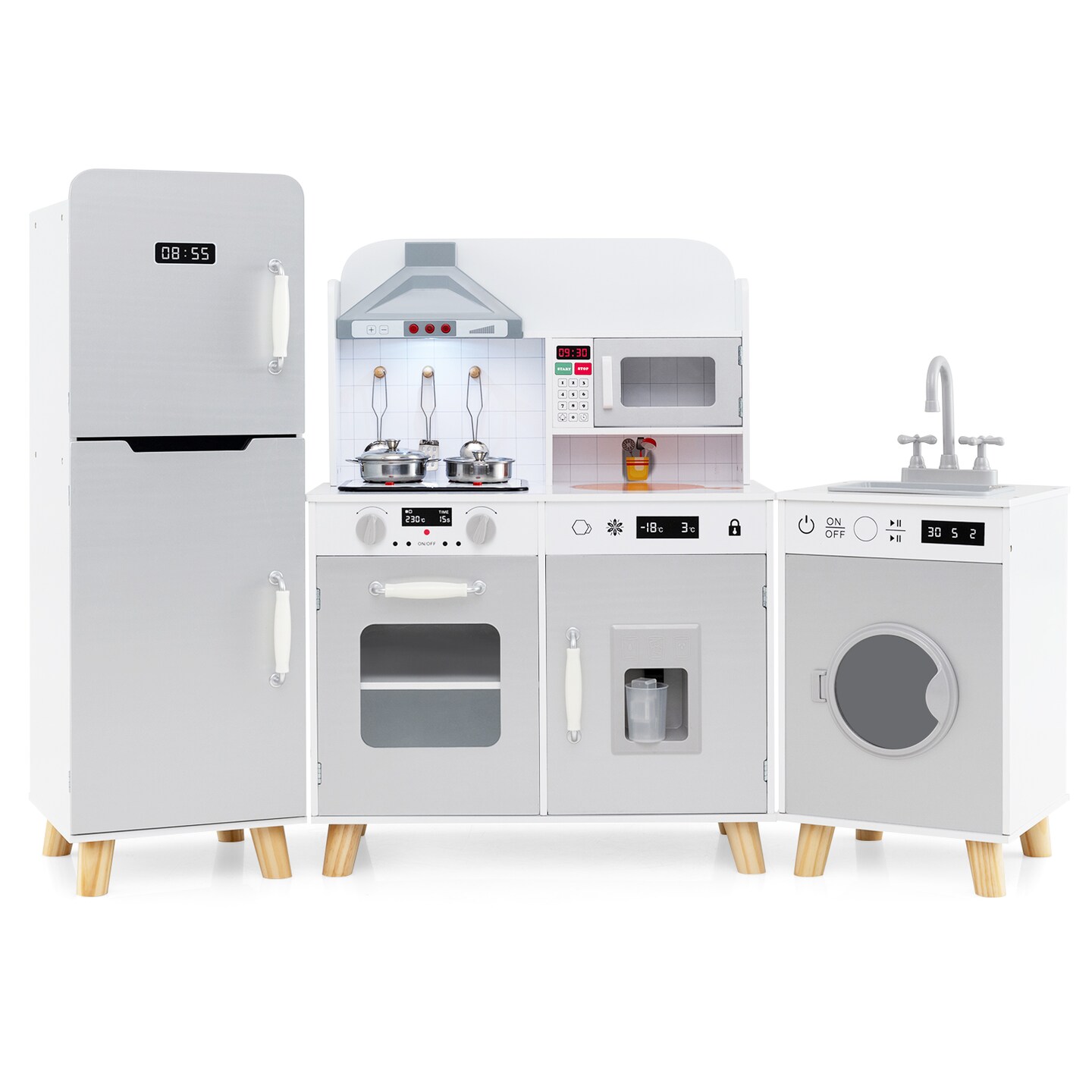 Kids Kitchen Playset 3-in-1 with Refrigerator and Washing Machine-Grey