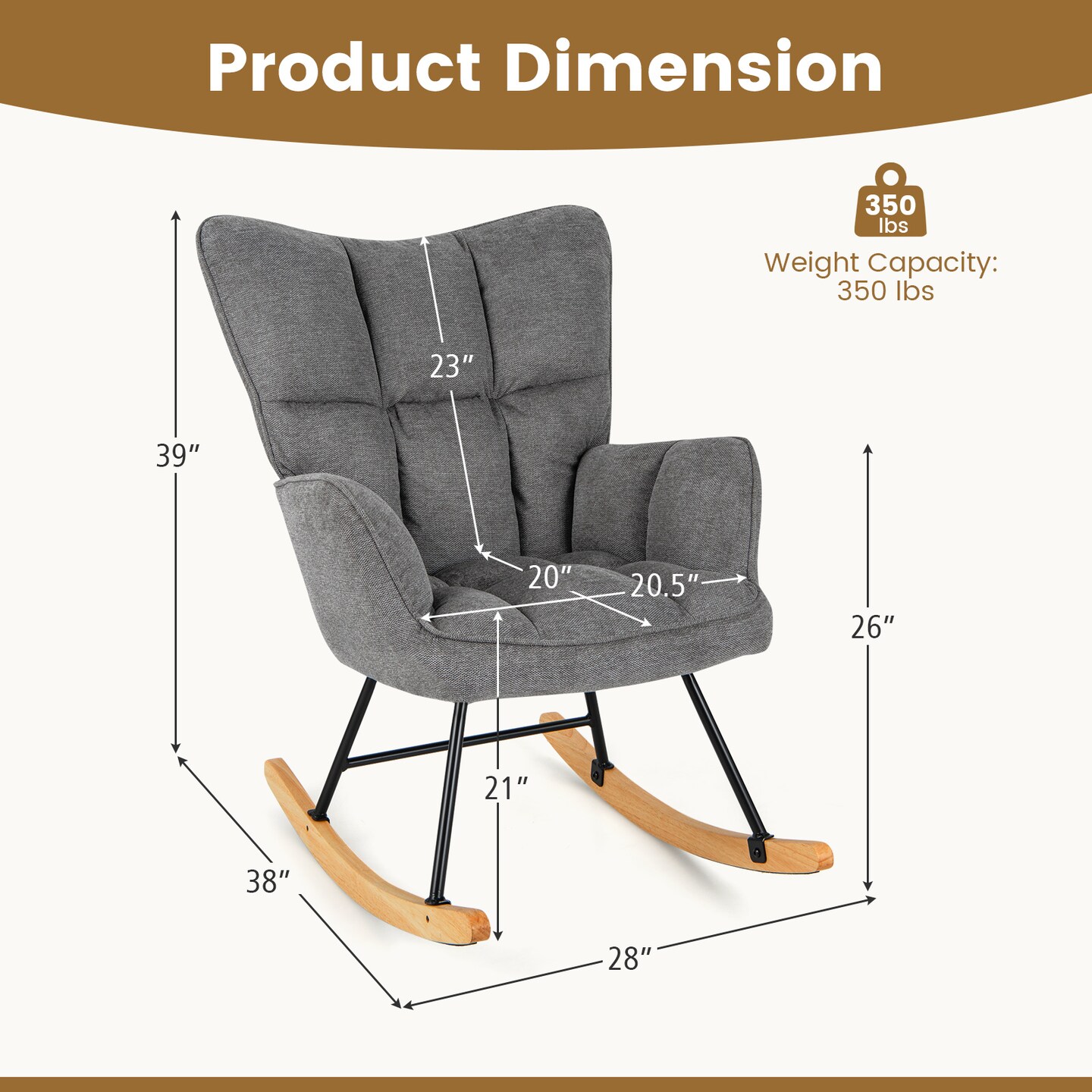 Modern Upholstered Rocking Arm Chair with High Backrest and Plush Seat