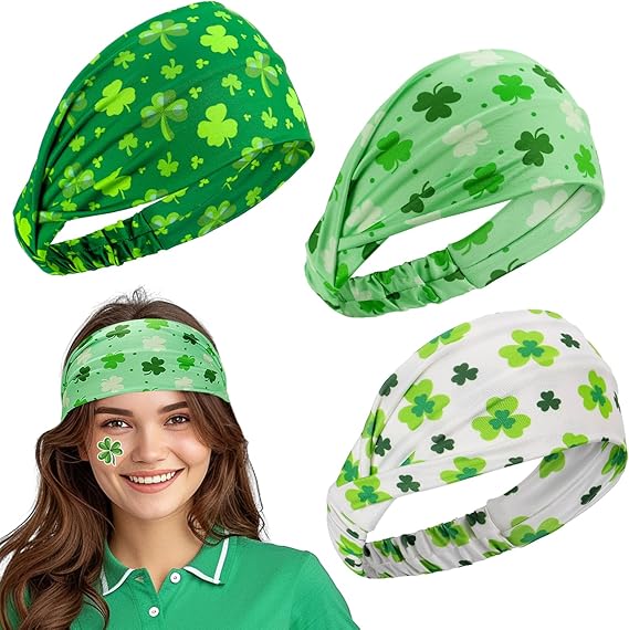 Biubee St. Patrick's Day Headband- Elastic Soft Green Shamrock Headband