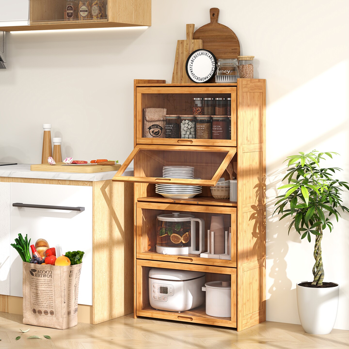 4-Tier Wicker Bookcase with Doors Perfect for Study Room or Living Room