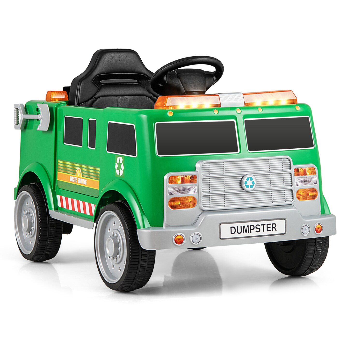 Green Plastic 12V Battery-Powered Electric Vehicle with Remote Control &#x26; Trash Bin