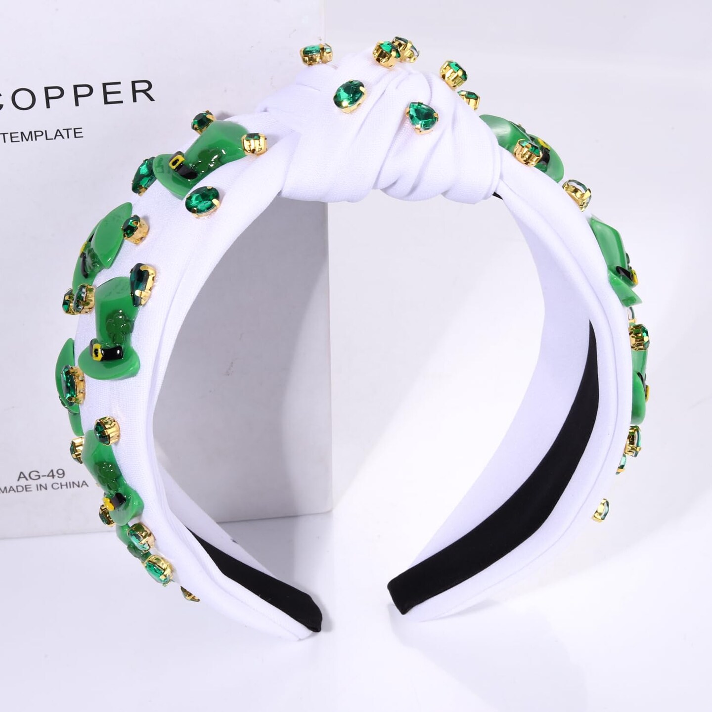 St.Patrick&#x27;s Day Headband for Women Green Irish Top Hat Headband Crystal Embellished Knotted Headband Green Day Party Costume Headwear Accessories Gifts (Top Hat)