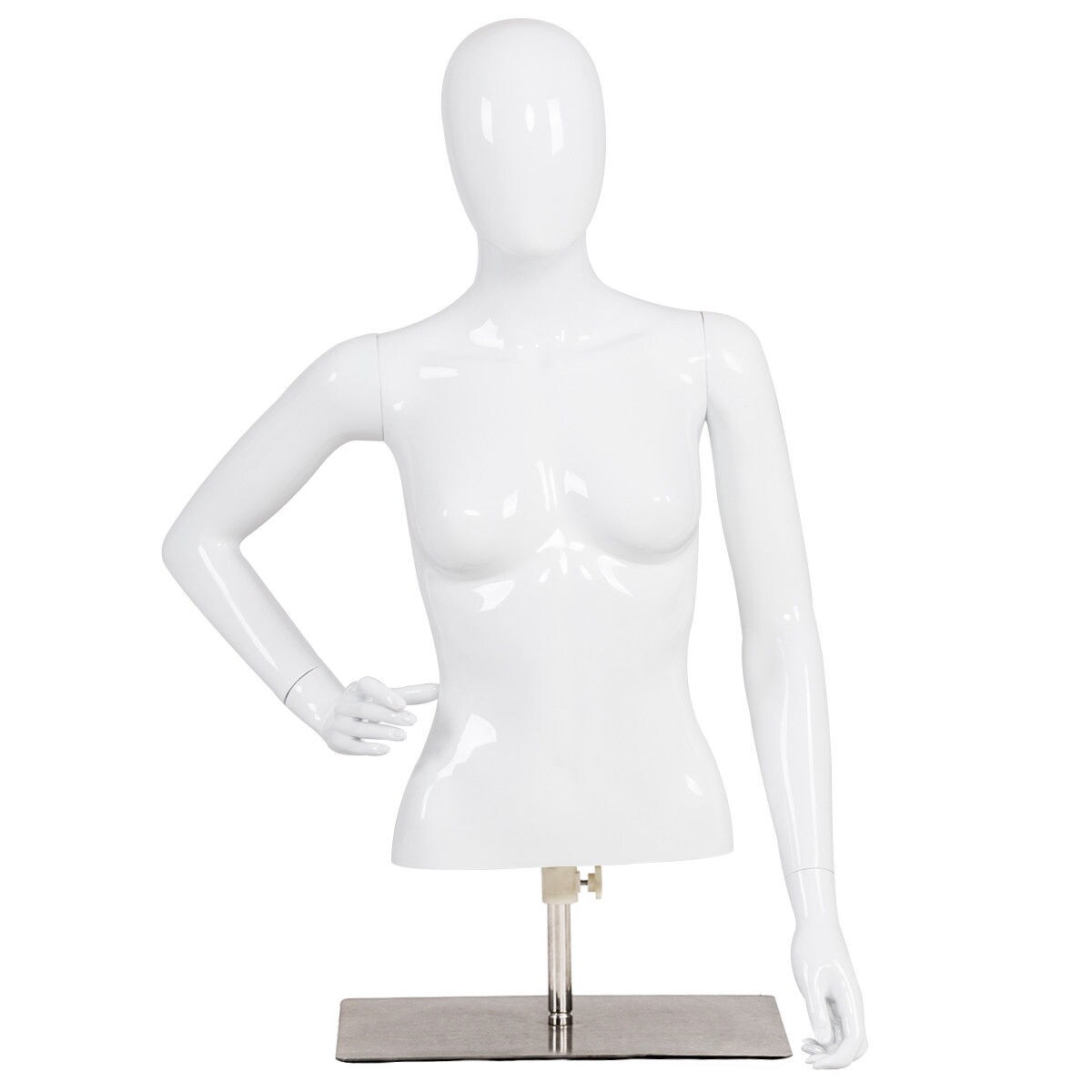 White Female Mannequin Torso Adjustable Height with Metal Stand