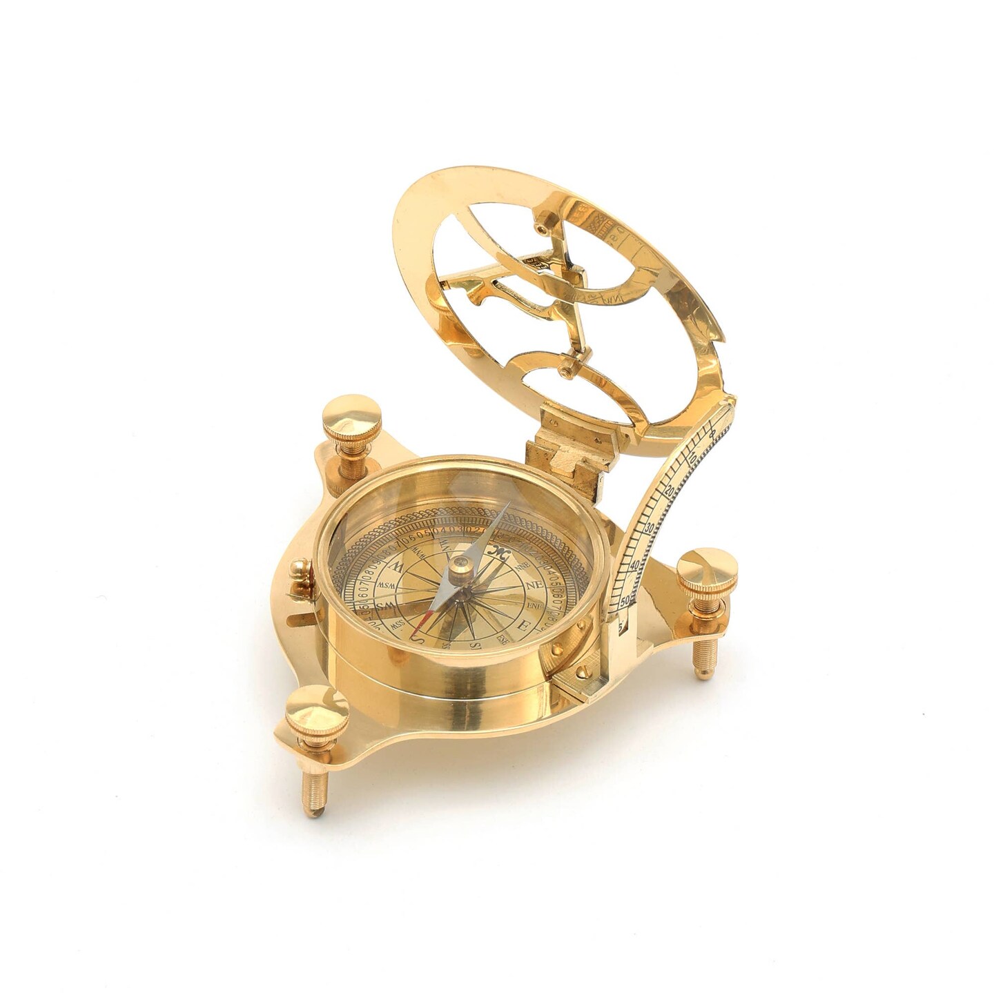 Vintage Collectible Brass Sundial Compass -Golden