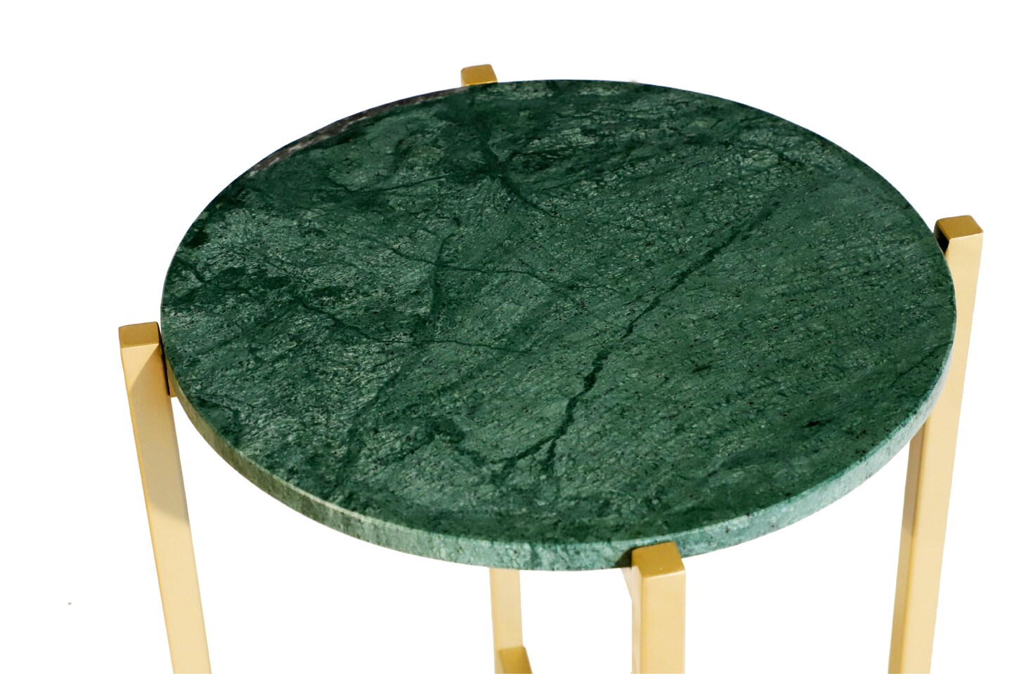 Side Table | Green Marble Table with Golden Metal Frame | 21" Height