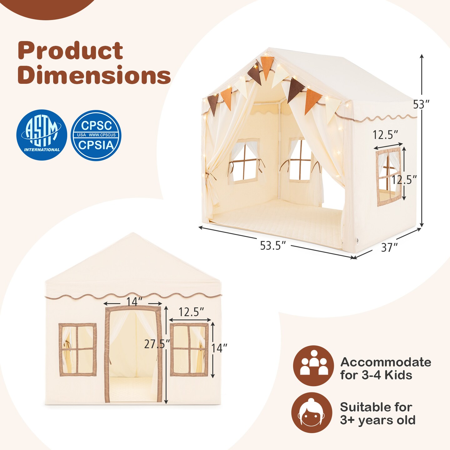 Kids Large Play Tent House with 2 Opening Door and Star Lighting Perfect for Gift