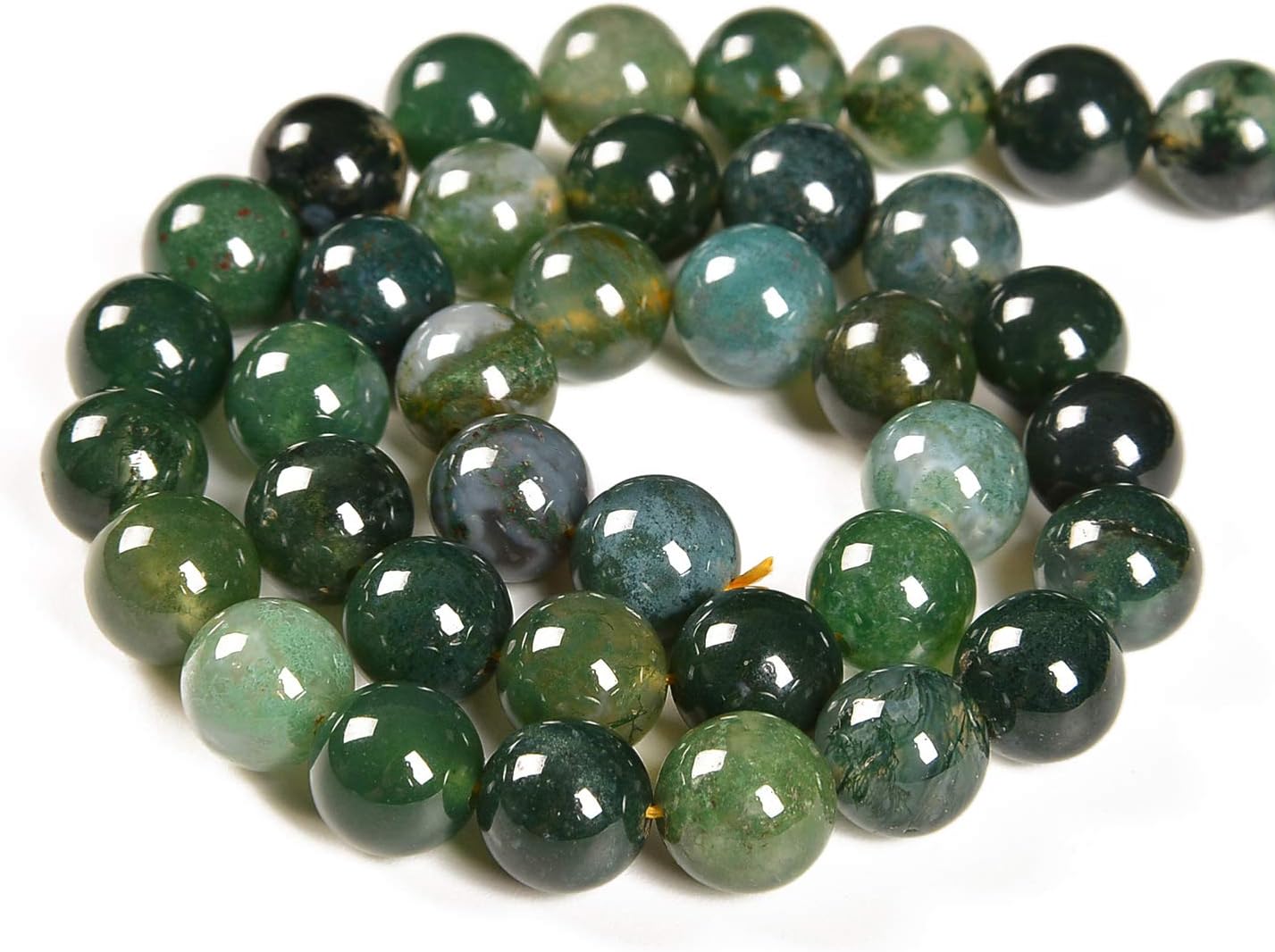 60pcs 6mm Natural Green Moss Agate Gemstone Round Spacer Loose Stone Beads for Jewelry Making 15.5" 1 Strand (Green Moss Agate, 6mm 60Beads)