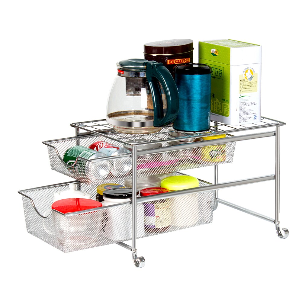 2-Tier Metal Under Sink Sliding Cabinet Basket Organizer Bathroom Storage Shelf
