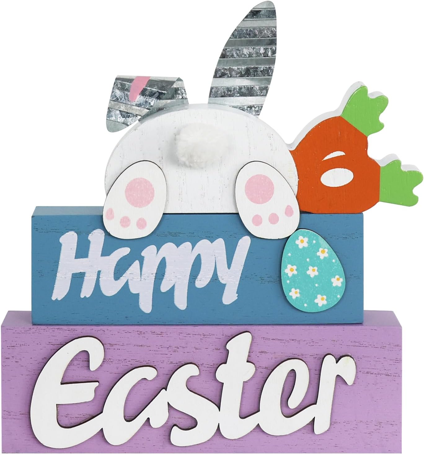 Easter Decorations, 3-Layered Easter Bunny with Carrots Farmhouse Wood Block Easter Decor, Happy Easter Sign Easter Egg Design Easter Decorations Indoor for Home, Living Room, Tables, Mantel Visit the MEETYAMOR Store