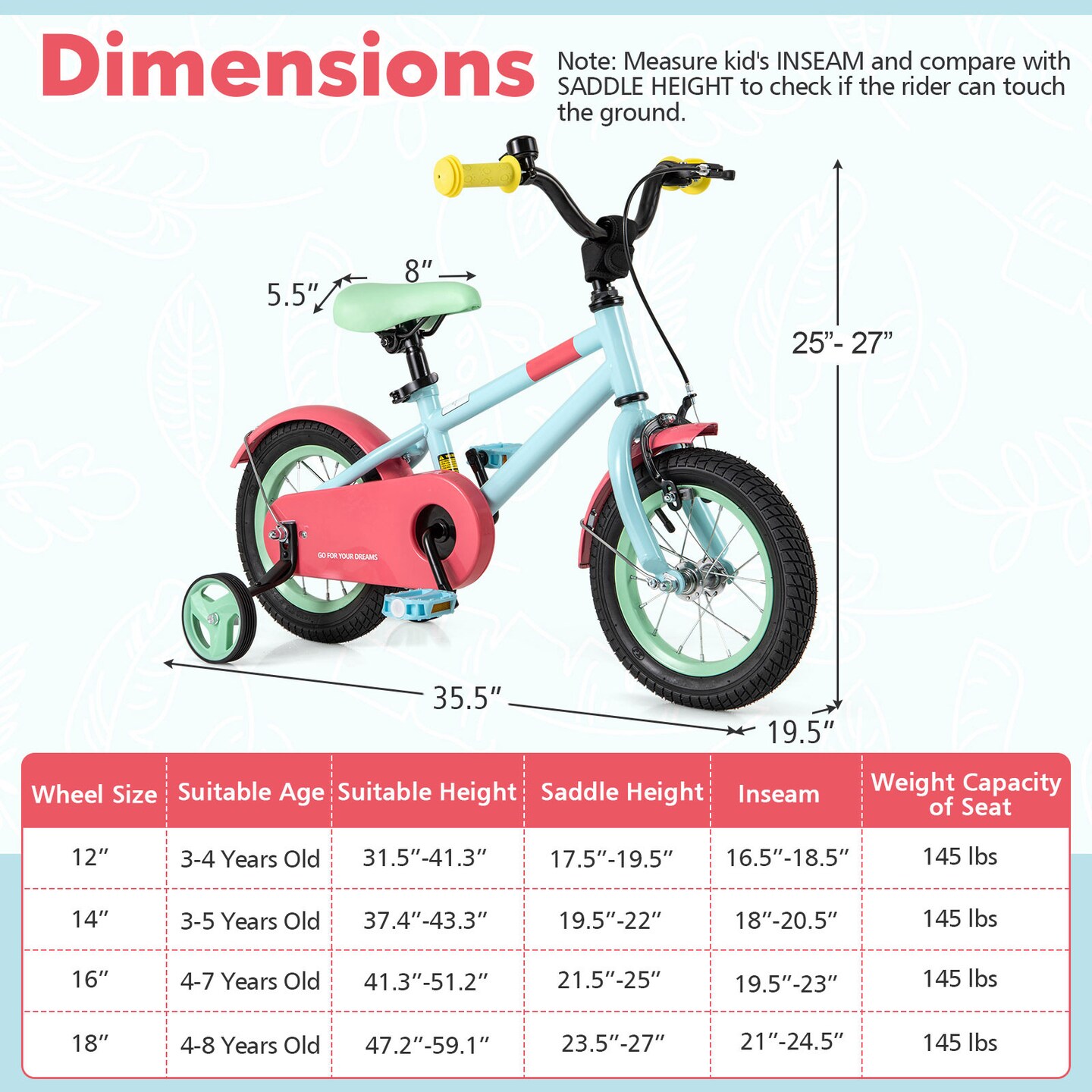Blue Kids Bike with Adjustable Handlebar and Saddle