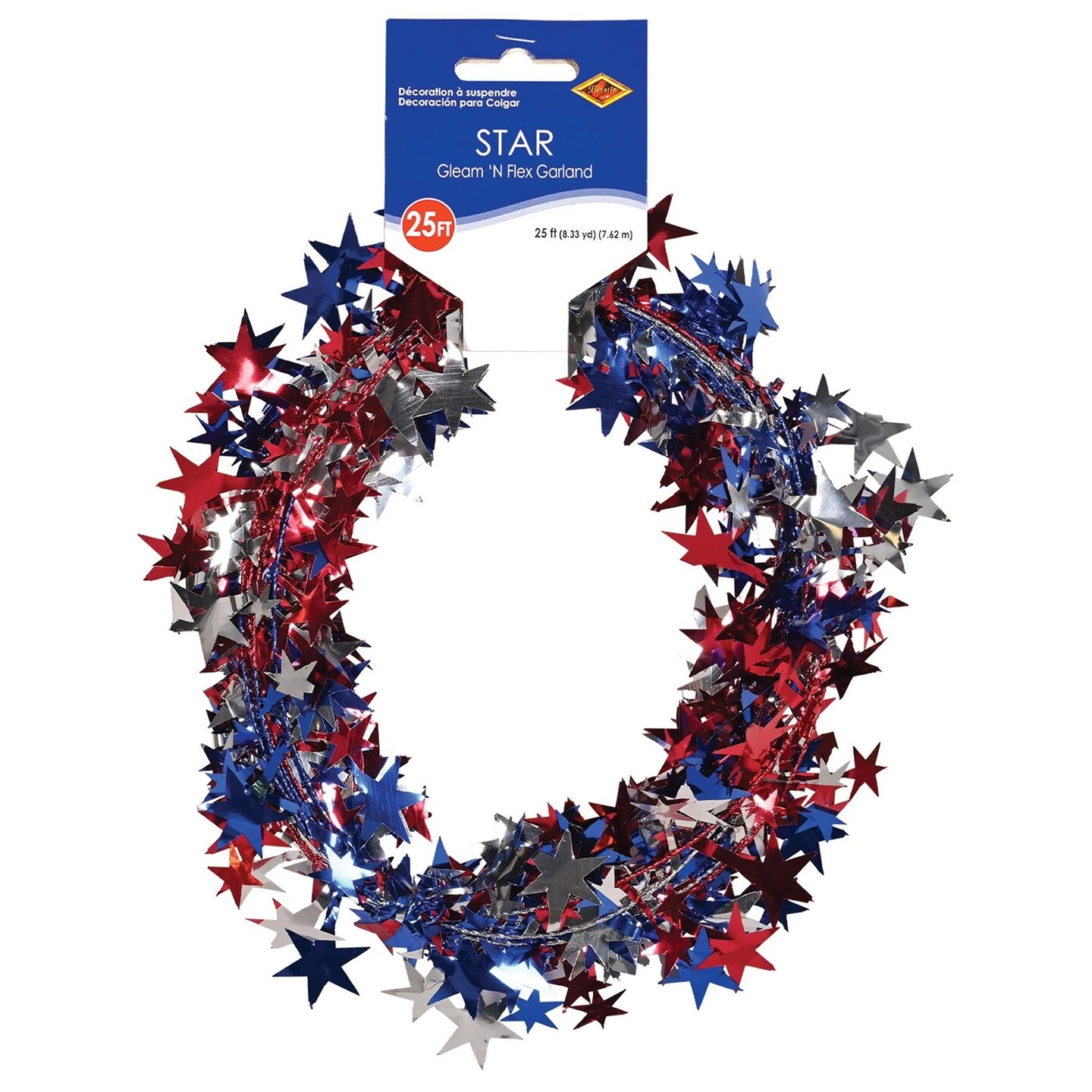 12 Pack Beistle Gleam &#x27;N Flex Star Party Garland - red - silver - blue - wire garland