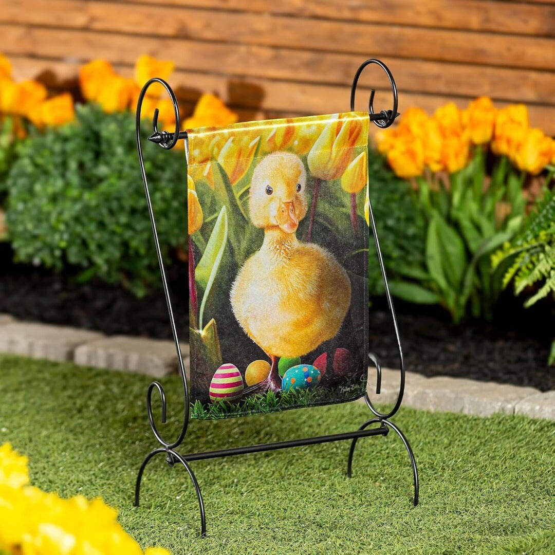 Ducking and Tulips Garden Flag 2 Sided