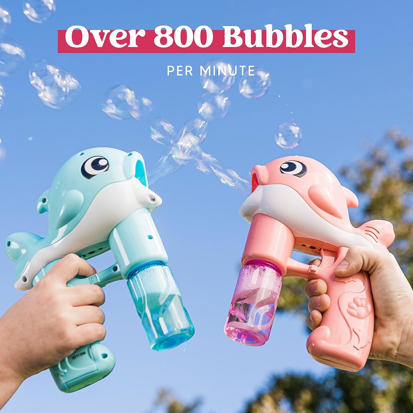 2 Bubble Guns Kit, Whale Automatic Bubble Maker Blower Machine with 4 Solutions for Kids, Summer Toy, Birthday, Outdoor & Indoor Activity, Easter, Valentine Party Favors