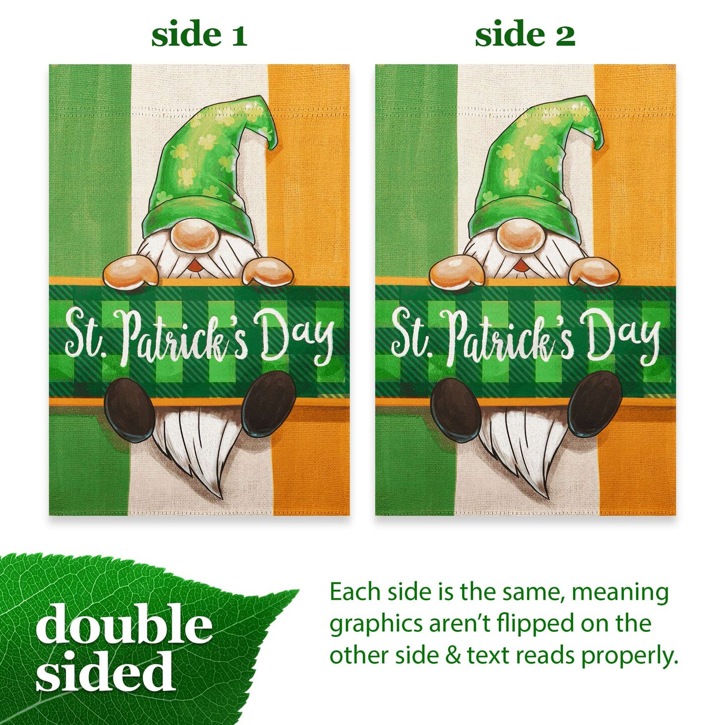 G128 Happy St. Patrick's Day Gnome Irish Flag Garden Flag 12x18 In Double Sided St. Patrick's Day Yard Garden Lawn Decoration