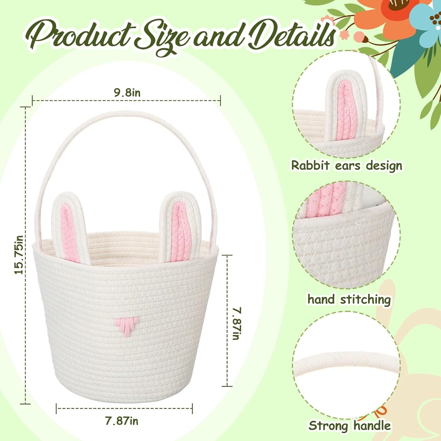 3 Pack Easter Baskets Easter Eggs Basket Bunny Basket with Rabbit Ears Toy Baskets Empty Easter Hunt Basket Woven