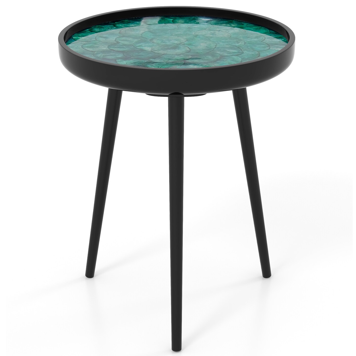 Green Wood Mid-Century Modern Coffee End Table with 16/20 Inch Sea Shell Decoration