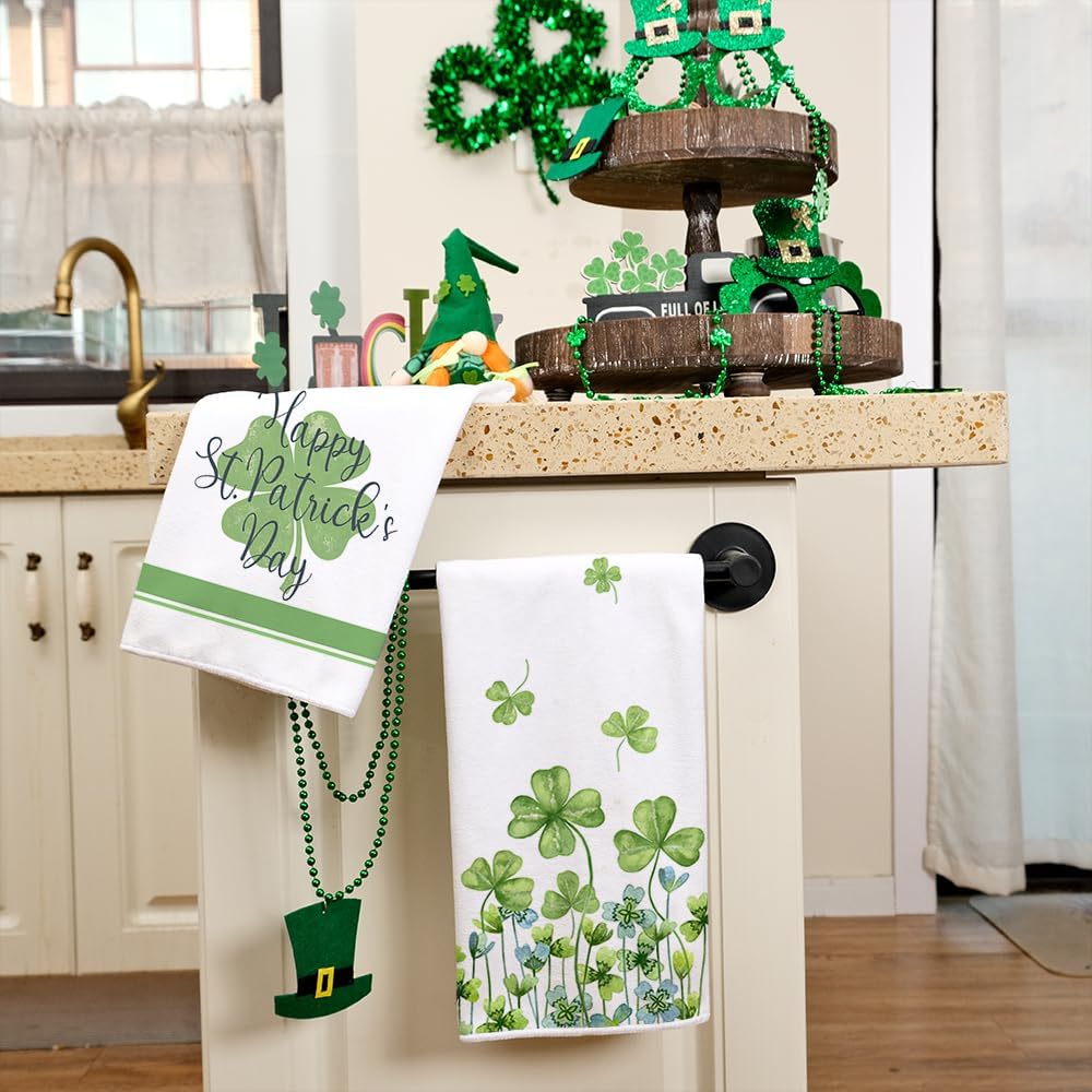 St Patricks Day Green Stripe Kitchen Towels Dish Towels St. Patrick's Day Decorations for Home Décor Ultra Absorbent Bar Drying Cloth 18x26 Inch Hand Towel for Cooking Set of 2