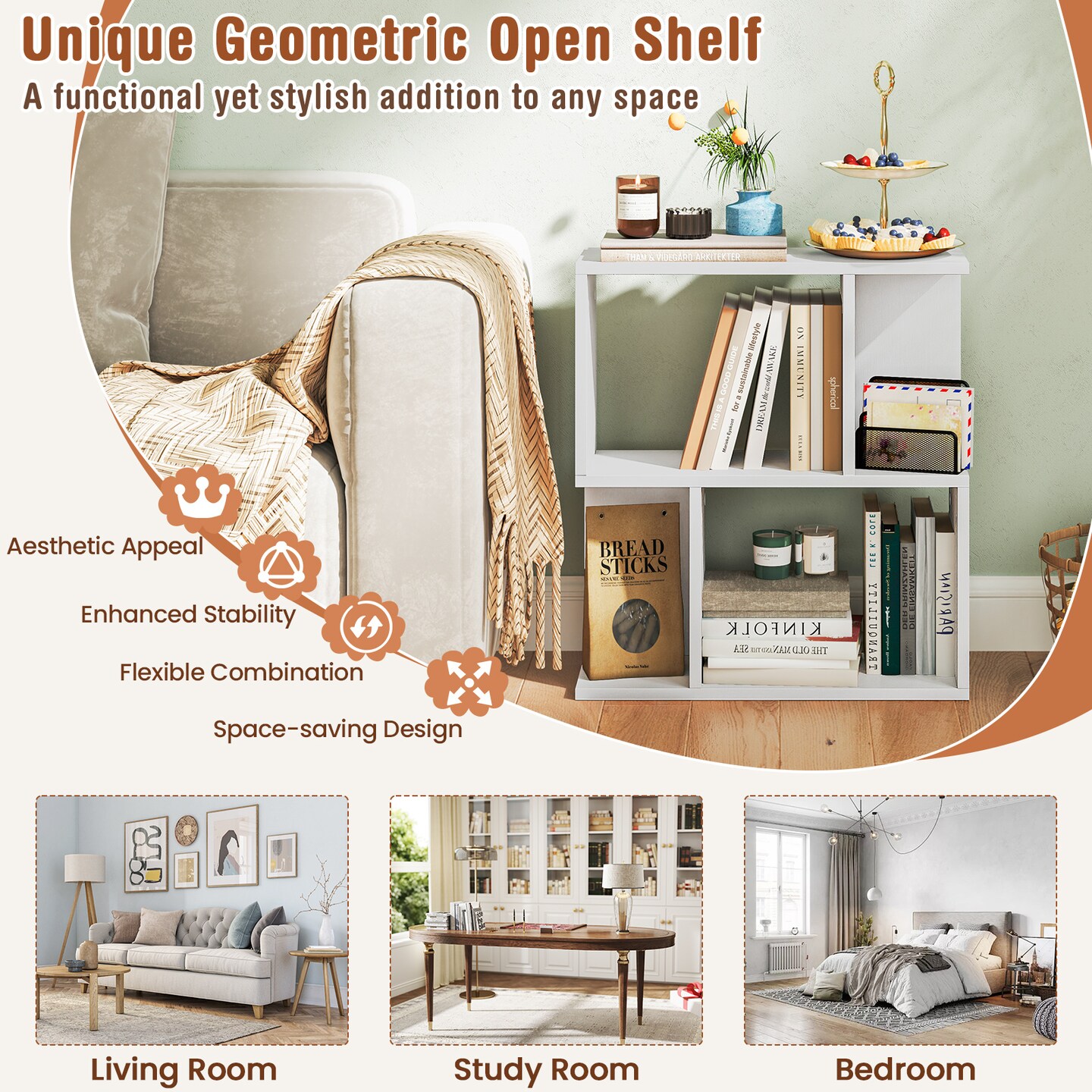 3-Tier Freestanding Display Bookshelf with Open Storage Space Ideal for Entryways or Living Rooms