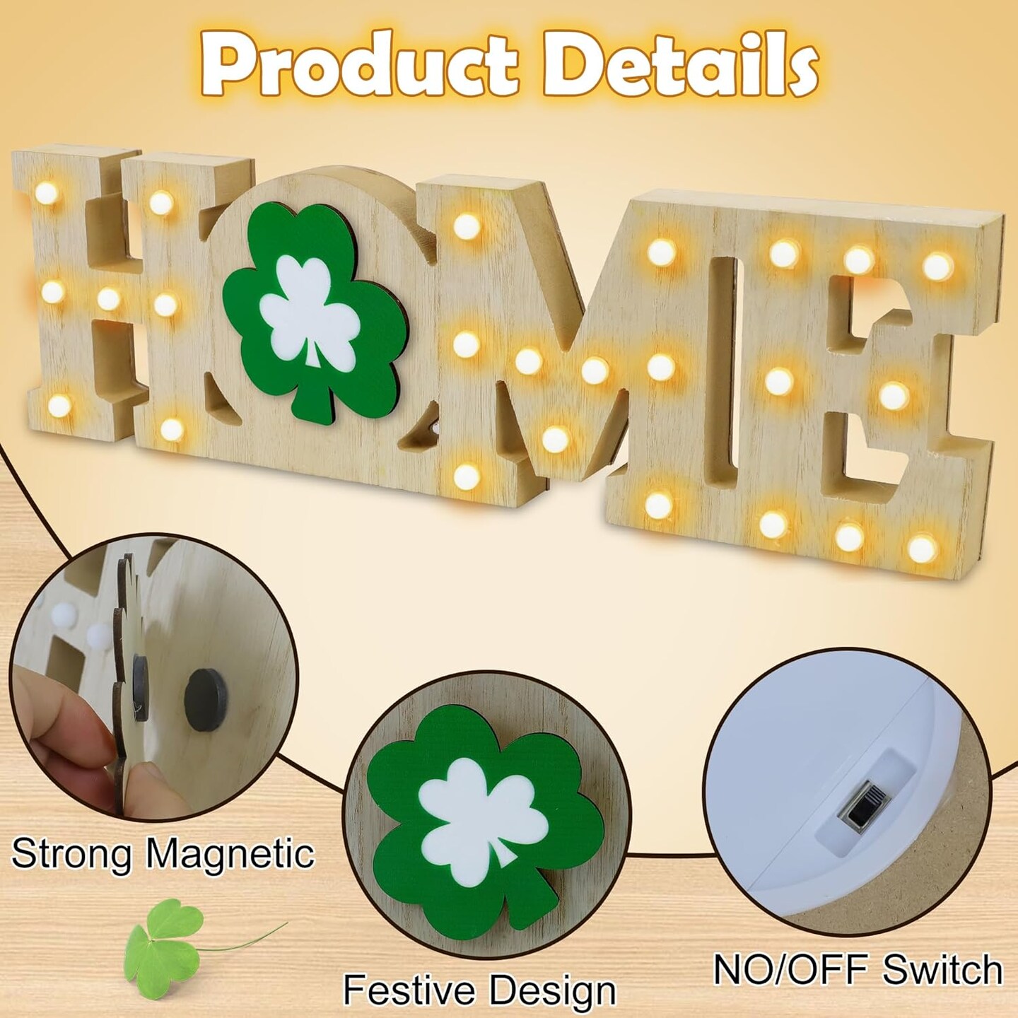 St Patricks Day Decorations Farmhouse Interchangeable Home Decor Signs, LED Long Marquee Light Up Letters