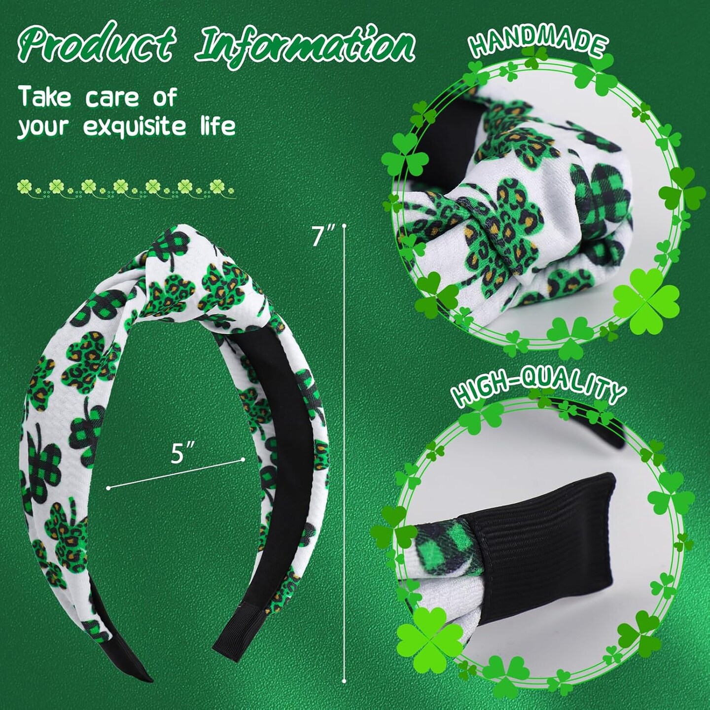 Knotted Clover Shamrock Headbands - Wide Hair Bands for Women and Girls, St. Patrick&#x27;s Day Party Gifts