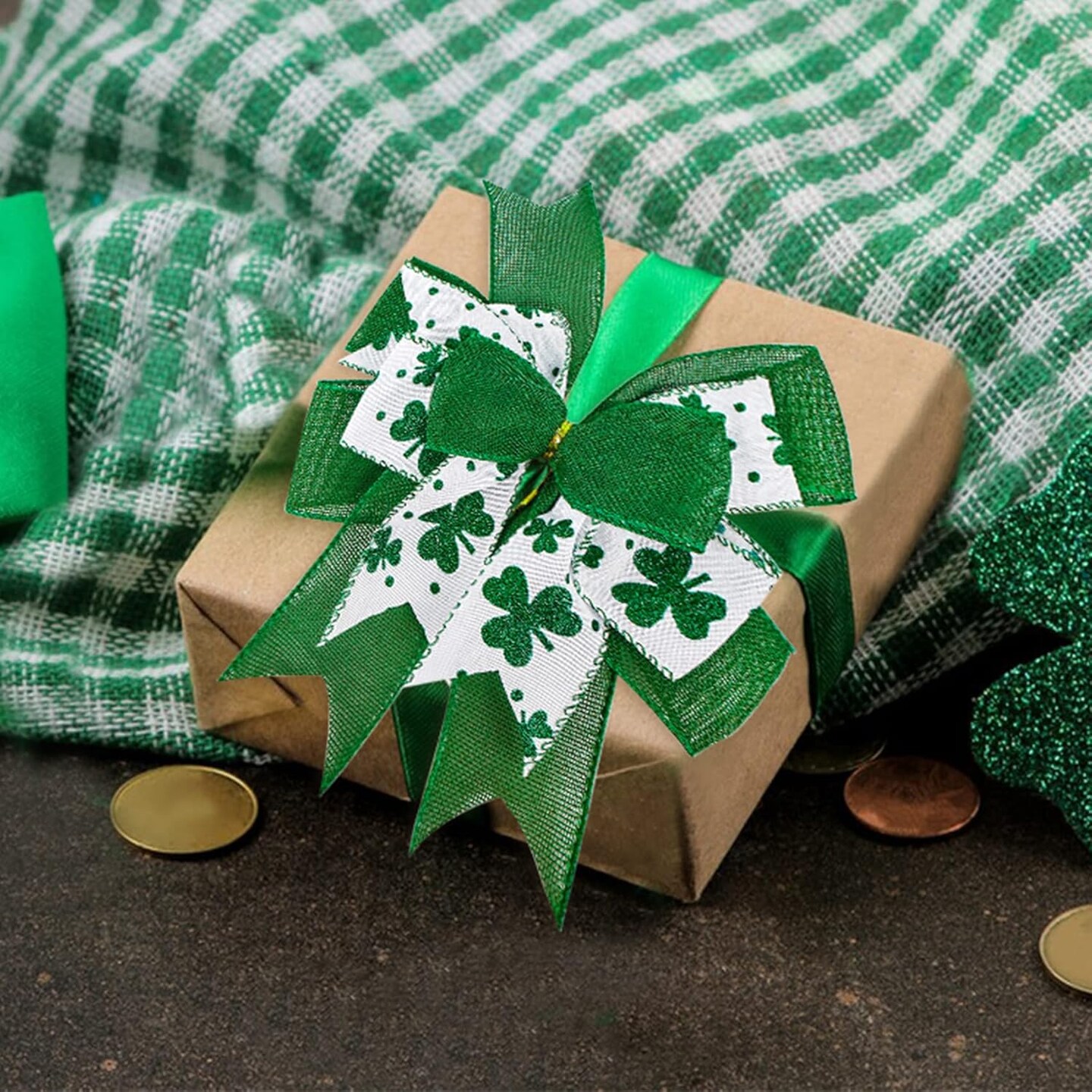 Clover Patrick's Day Wreath Bow Green Shamrock Irish Holiday DIY Crafts Gift Ribbon Bow Ornaments